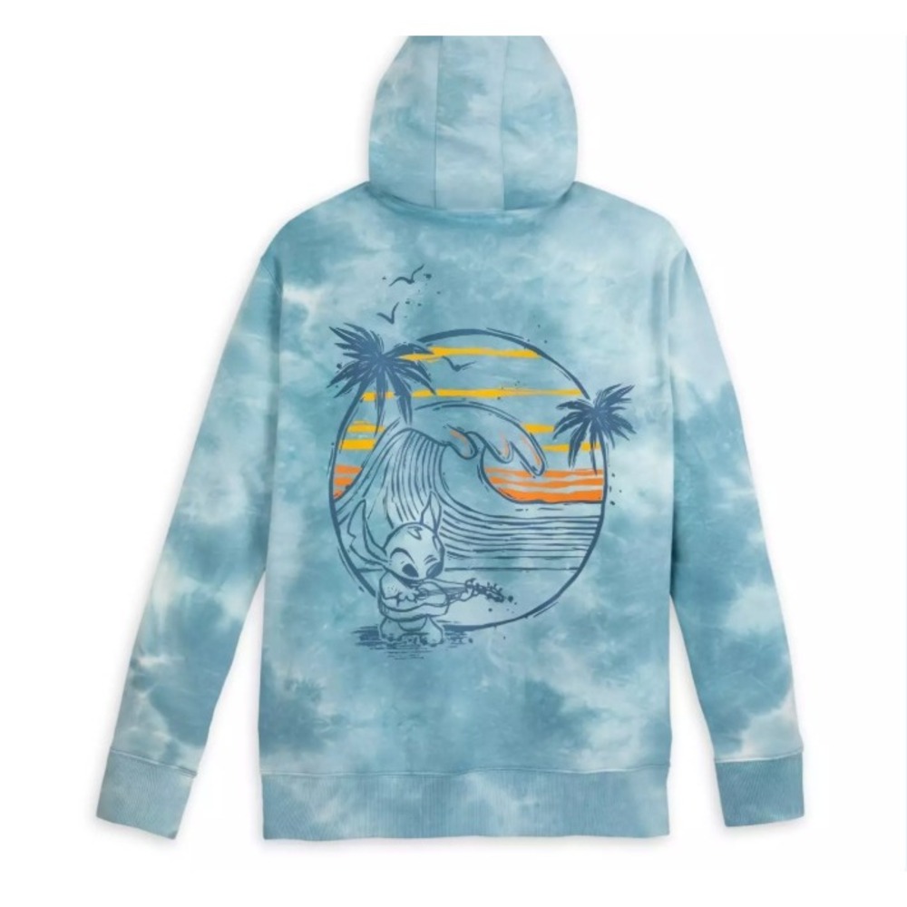 Disney Parks Lilo & Stitch Pullover Hoodie Beach Wave Tie-Dye Blue Unisex Medium